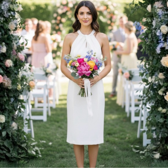Julia Jordan White/Ivory Twist Front Halter Neck Sleeveless Sheath Dress
Size 2 - Picture 11 of 12